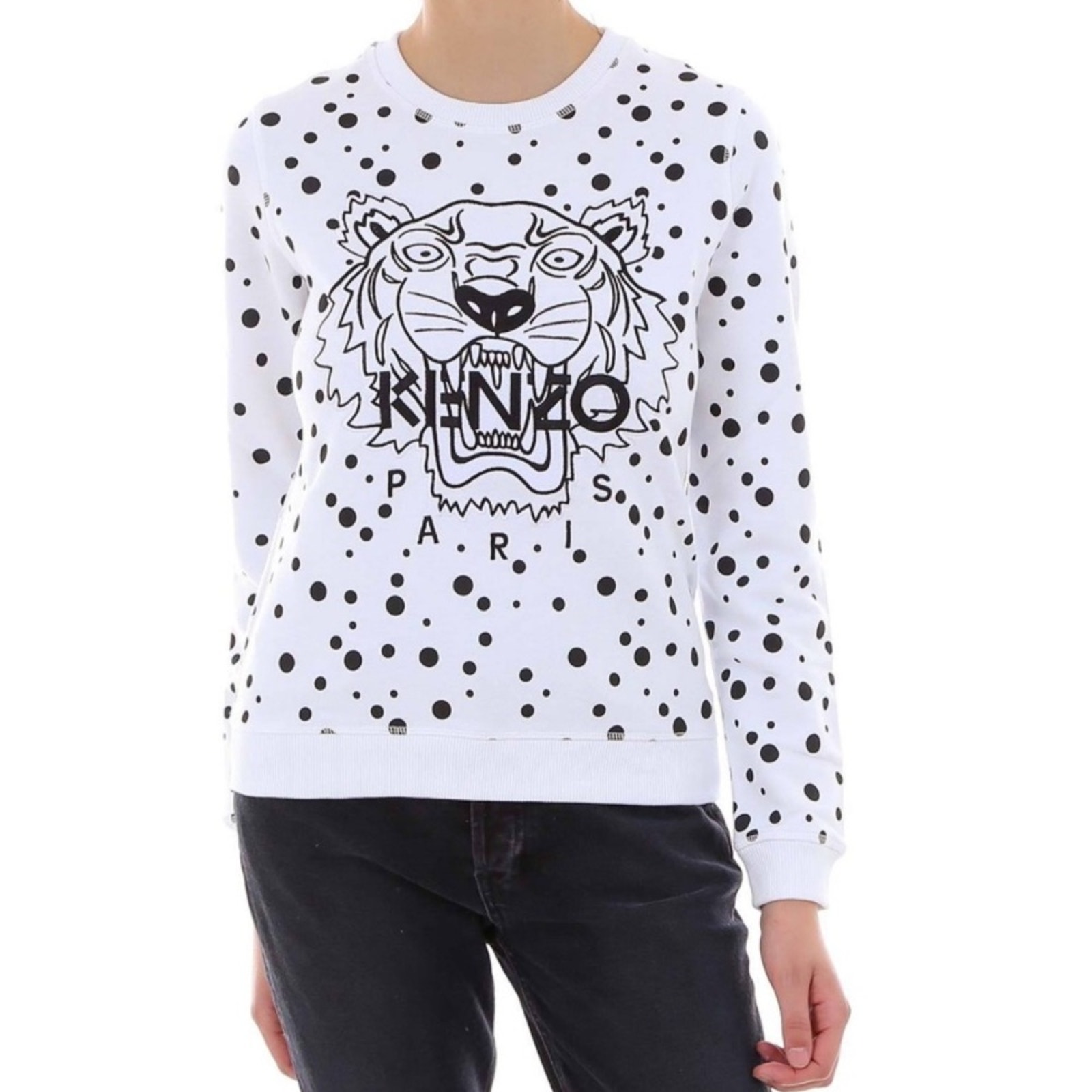 Kenzo Tiger Logo Polka Dot Pullover Sweatshirt White Black Polka Dot Casual Xs